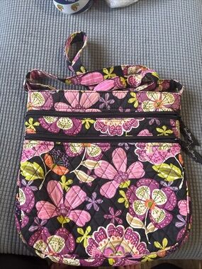 Vera Bradley Black Quilted Crossbody with Pink Floral Print